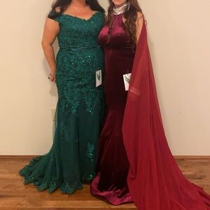 Johnathan Kayne Burgundy gown with detachable cape